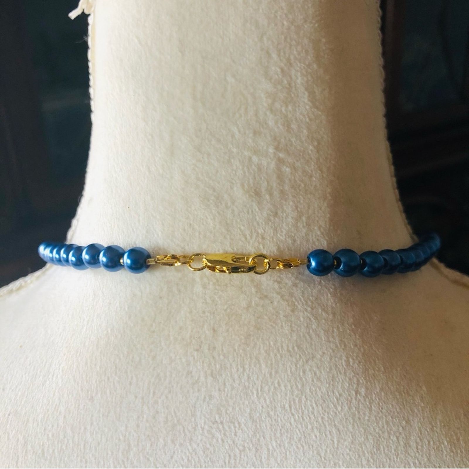 Handmade Handcrafted repurpose blue cloisonné pendant Pearl necklac Size ONE SIZE - 7 Thumbnail