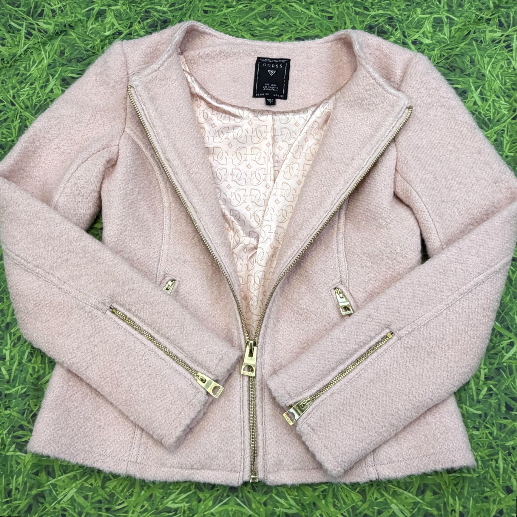 Guess Guess Jacket Womens Small Pink Wool Blend Moto Biker Gold Zipper Lined Coat Size S / US 4 / IT 40 - 6 Thumbnail