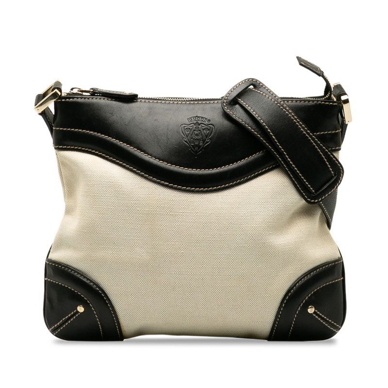 image of Gucci Vintage Canvas Leather Trim Crossbody Bag in White, Women's