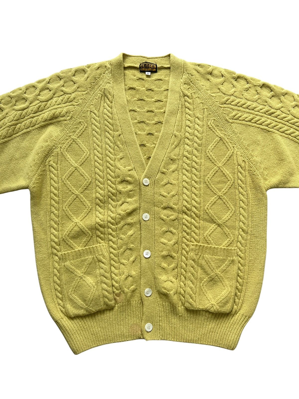 CLOSED × Marithe + Francois Girbaud 1990s Closed MFG Lambswool Cable Knit Cardigan Size US L / EU 52-54 / 3 - 4 Thumbnail