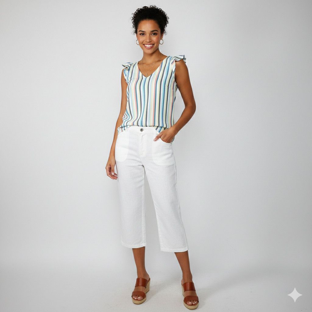 Ann Taylor Ann Taylor Size XS Blouse Rainbow Stripe Linen Chambray Size XS / US 0-2 / IT 36-38 - 8 Thumbnail