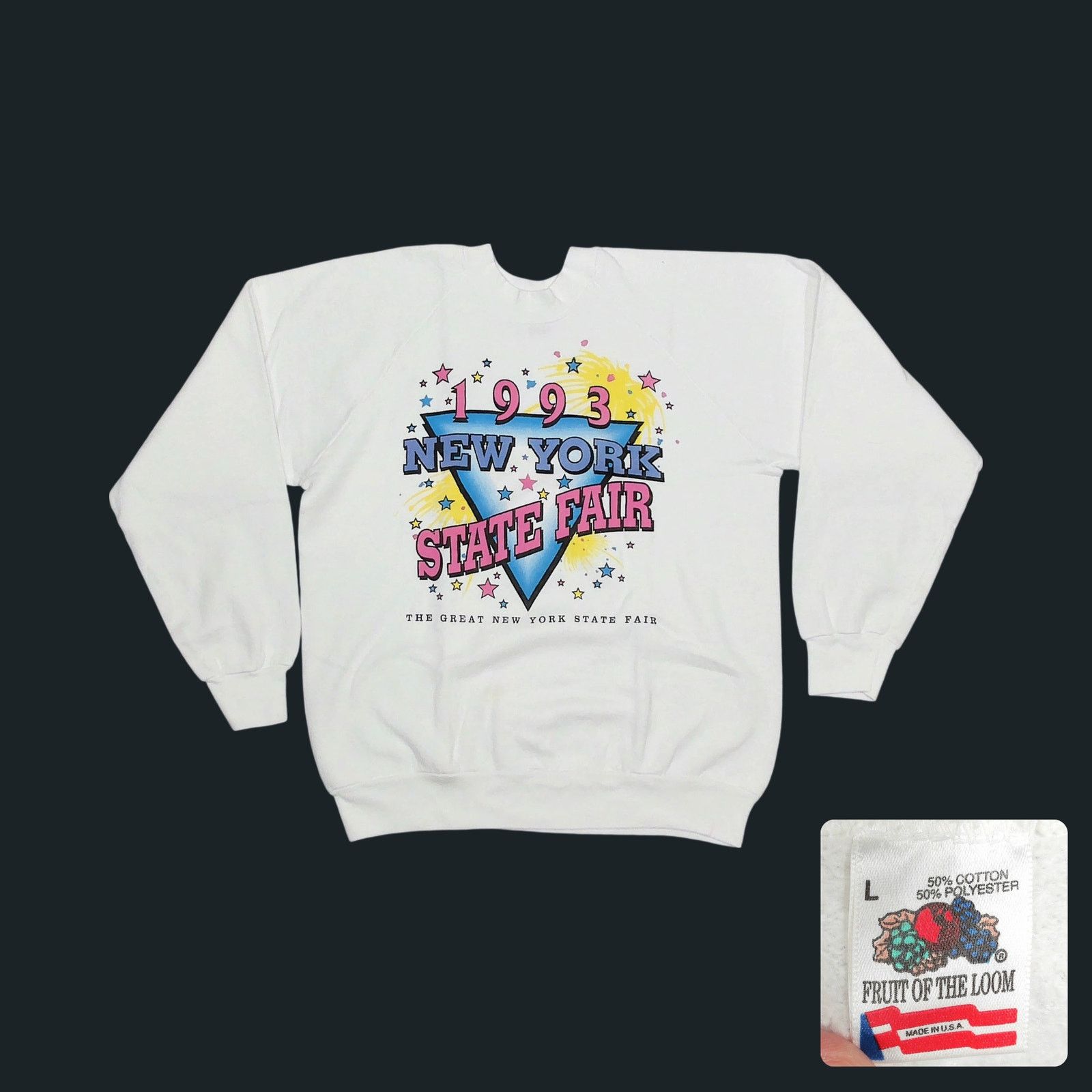 Fruit Of The Loom Fruit Of The Loom 1993 NY State Fair Neon Graphic Sweatshirt Size L / US 10 / IT 46 - 1 Thumbnail