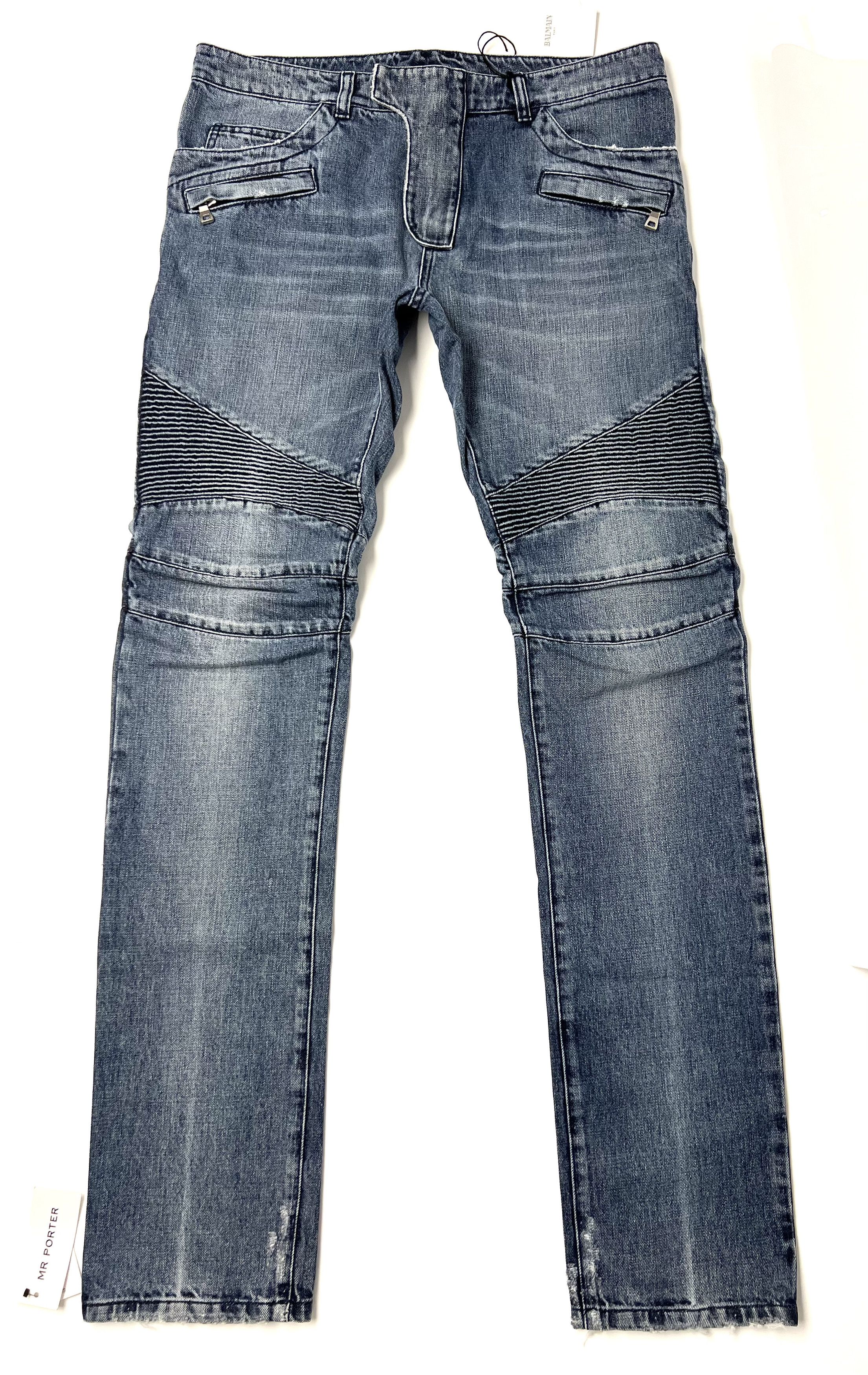 image of Nwt, Balmain Ss15 Mens Blue Denim Biker Jeans (Size 33)