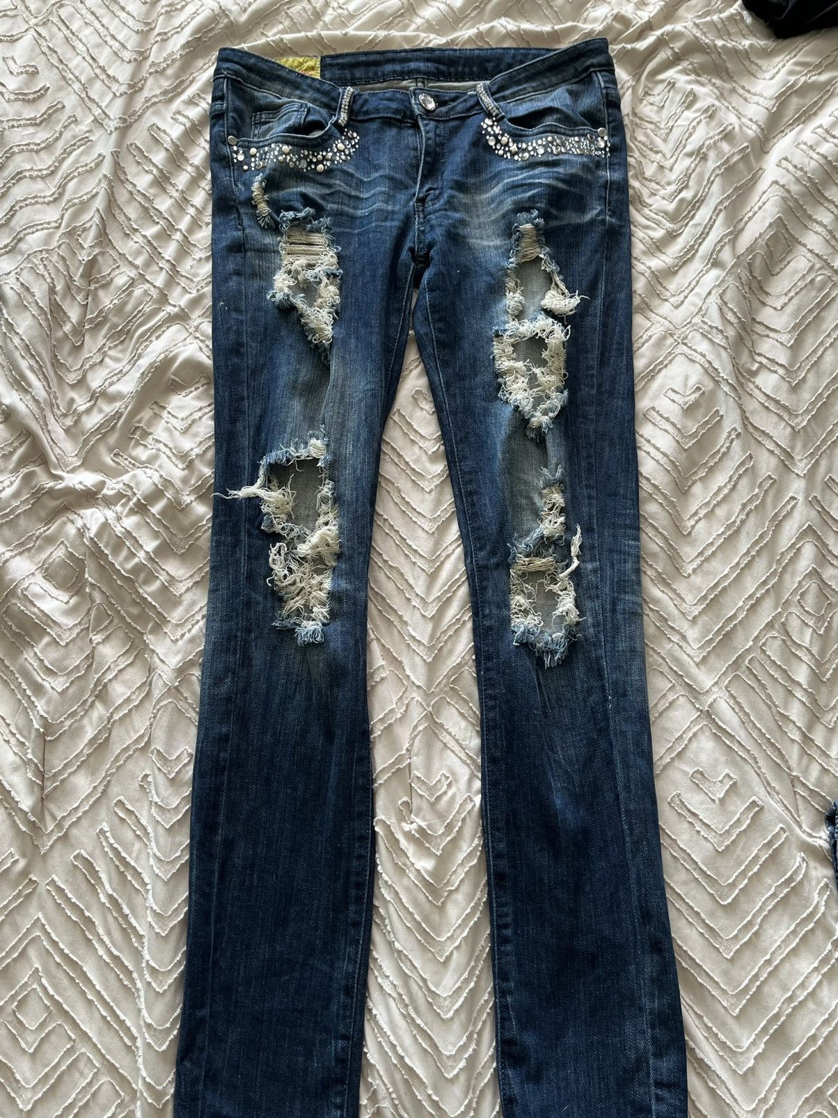 Jean Machine Vintage Y2K Low Rise Machine Nouvelle Mode Studded Jeans Size 31" - 1 Thumbnail