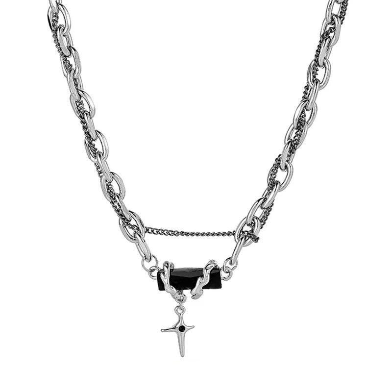 Jewelry Silver chain necklace steel cross gothic punk style Size ONE SIZE - 6 Thumbnail