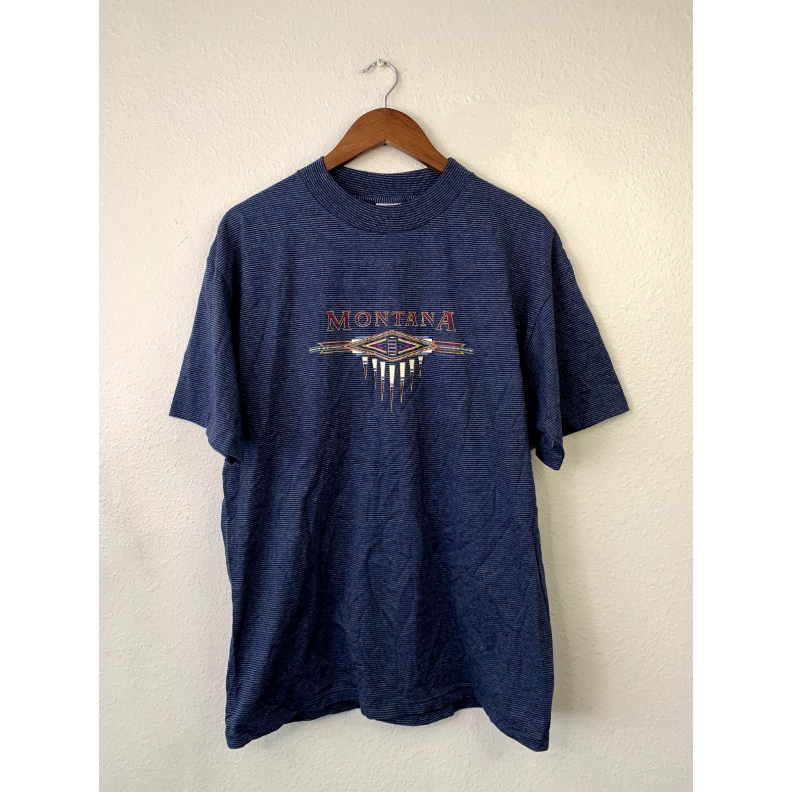 Vintage Vintage Montana Striped Shirt Large L MT Blue Tee VTG 90s Size US L / EU 52-54 / 3 - 1 Thumbnail