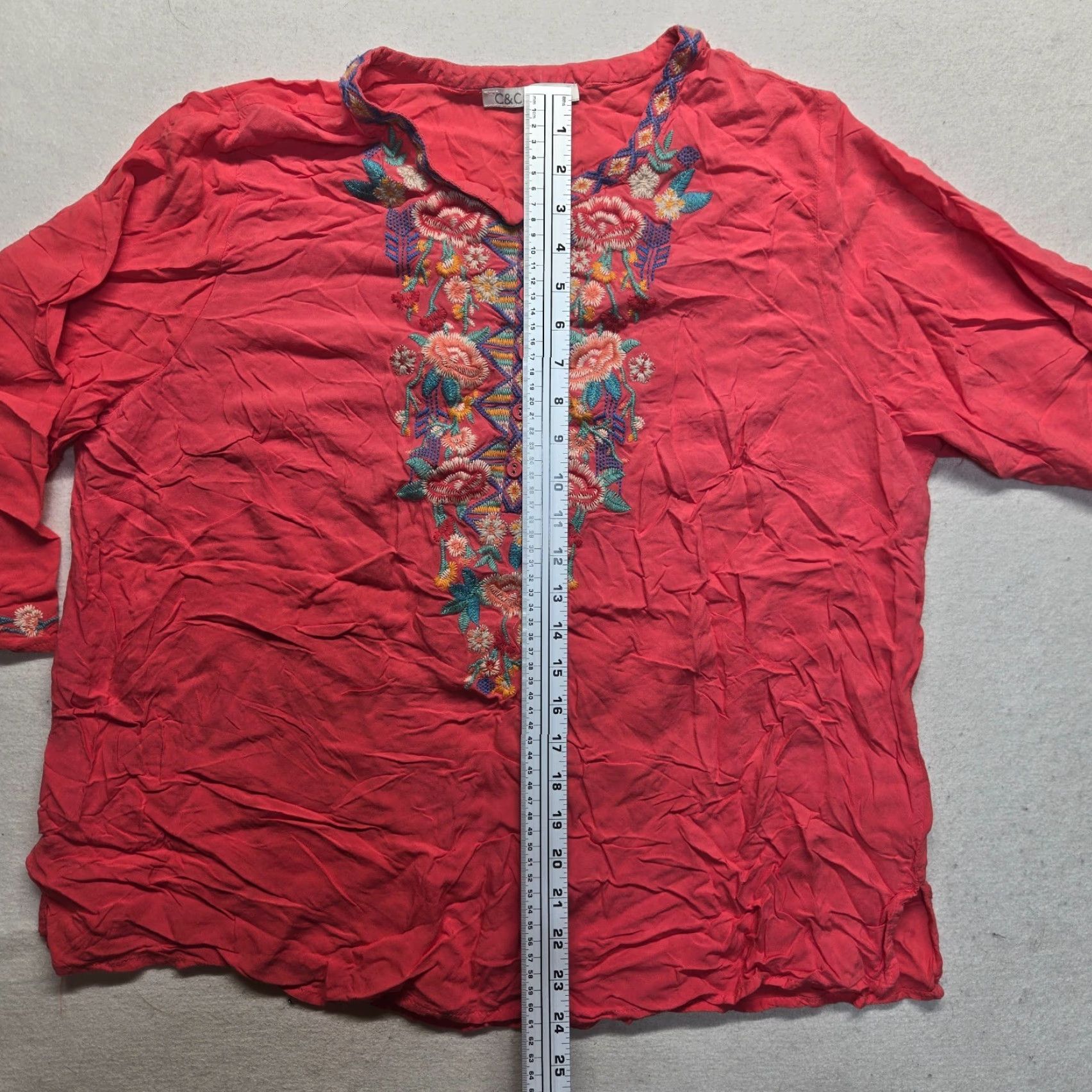 Vintage C&C California Women's Blouse Shirt Plus 1X Floral Embroidered Summer Spring White Size XL / US 12-14 / IT 48-50 - 6 Thumbnail