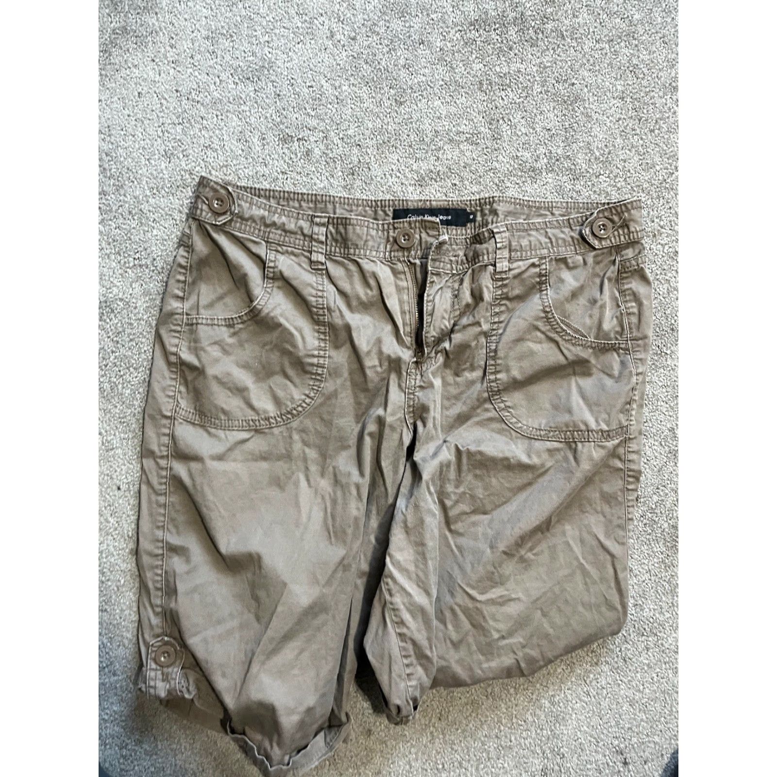 Calvin Klein Calvin Klein Shorts Bermuda Chino Brown 12 Regular Women Cotton Blend 5 in Inseam Button Zip Pockets Stretch Vintage No Size 34" / US 12 / IT 48 - 2 Thumbnail