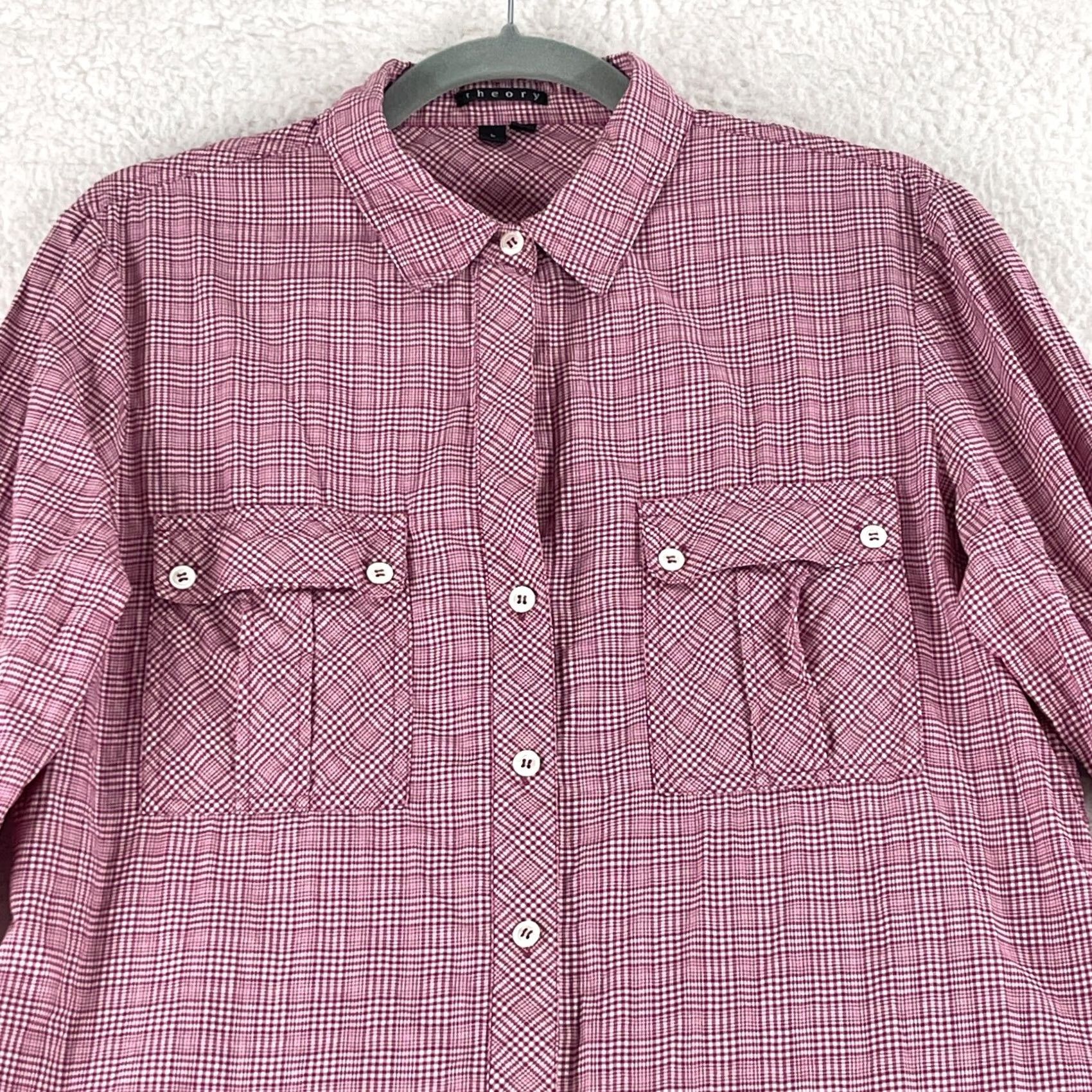 Theory Theory Button-Up Shirt Womens Large Red Plaid 100% Cotton Casual Long Sleeve Shirt Size L / US 10 / IT 46 - 2 Thumbnail