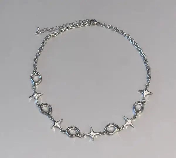 Jewelry Silver Star Link Chain Necklace, Modern Silver Jewelry Size ONE SIZE - 3 Thumbnail
