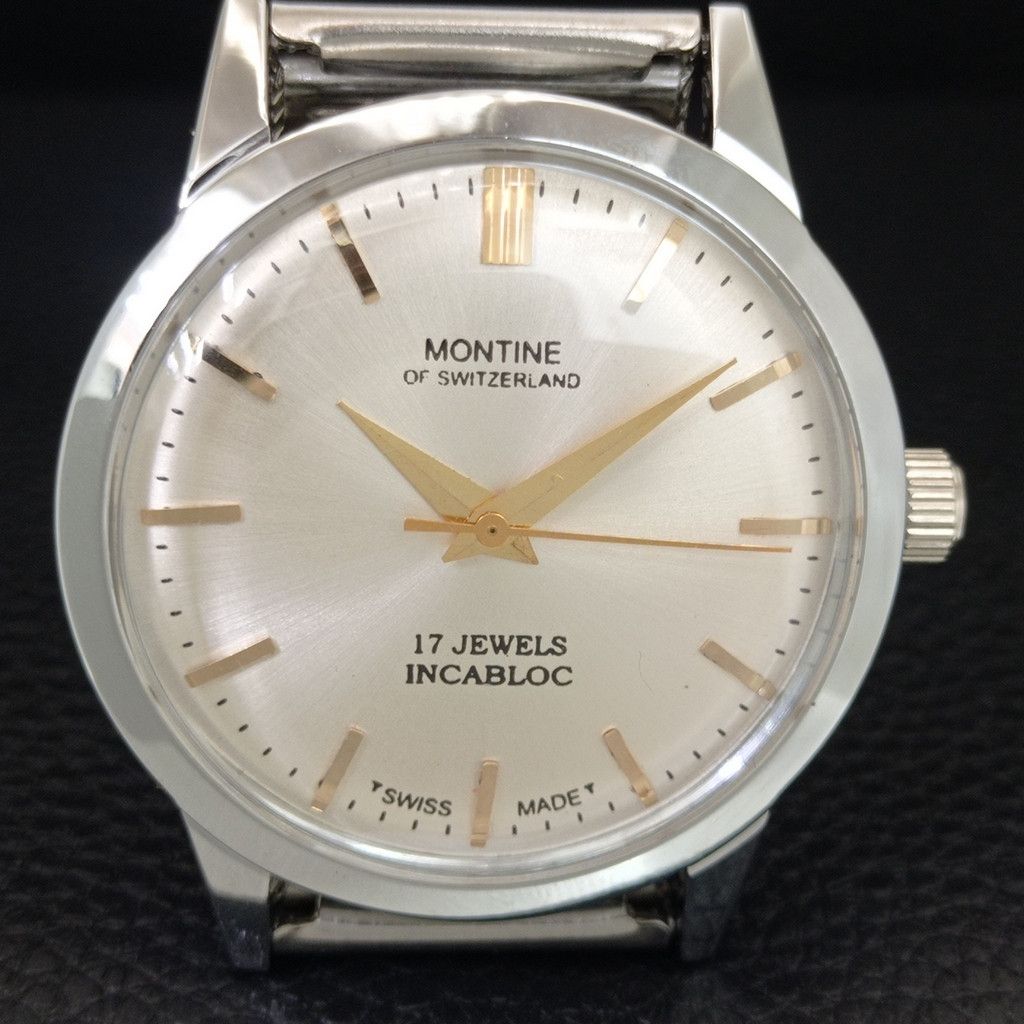 Other VINTAGE MONTINE HAND-WINDING SWISS MENS SILVER WATCH a444165 Size 38 - 4 Thumbnail
