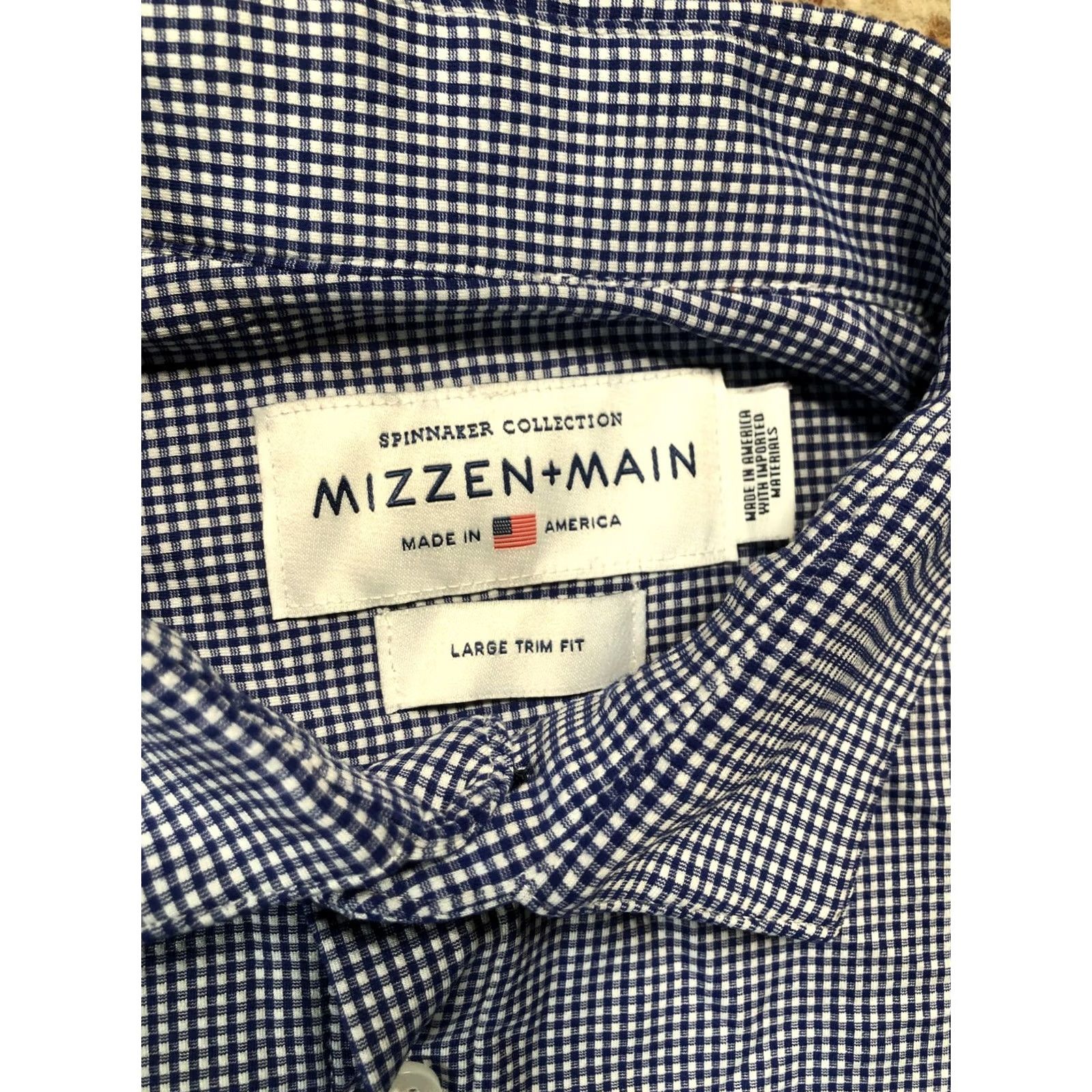 Mizzen+Main Mizzen+Main Shirt Mens Large Blue Gingham Spinnaker Trim Fit Dress Button Up Size 42R - 4 Thumbnail
