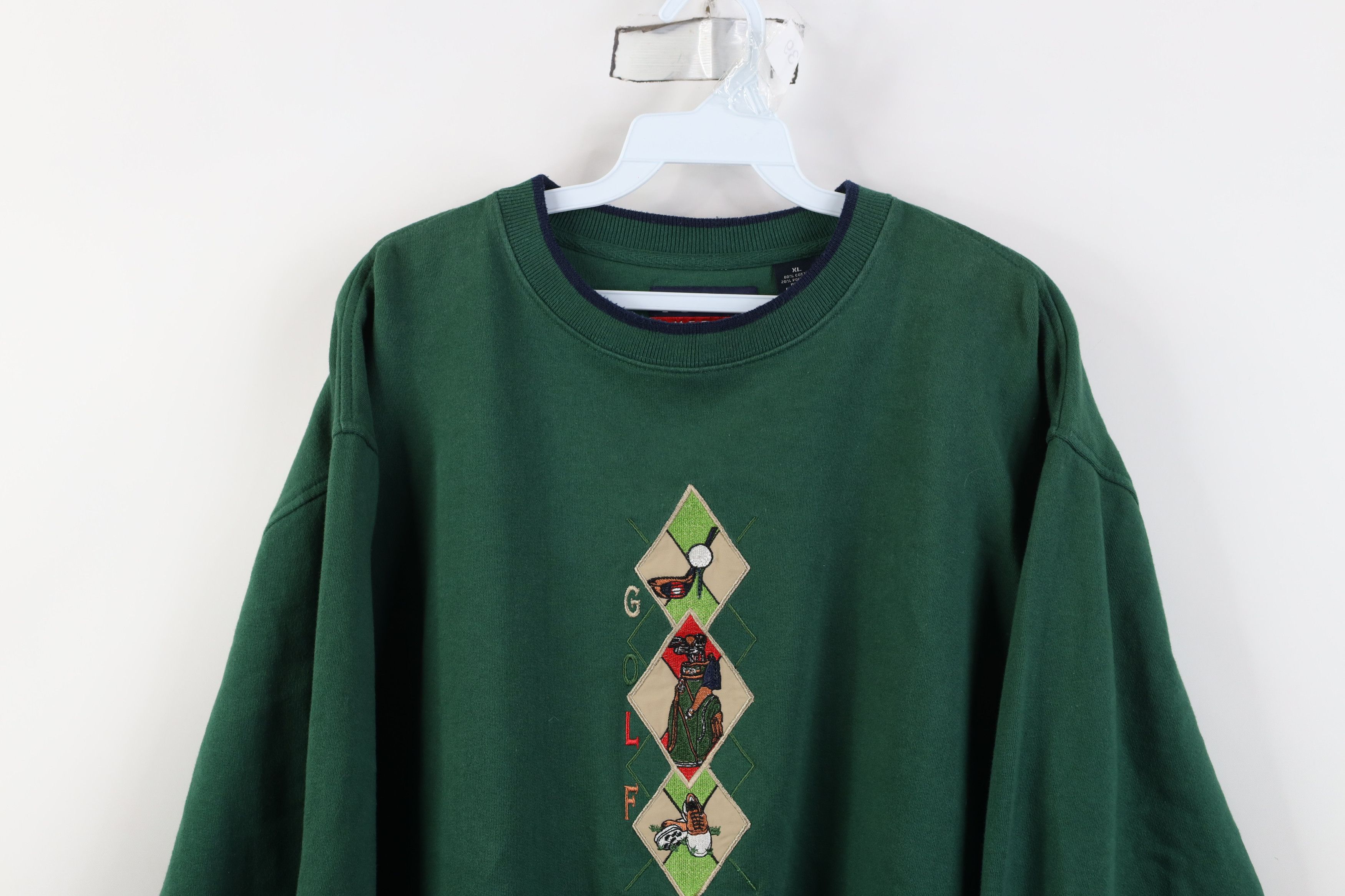 Vintage Vintage 90s Streetwear Argyle Golf Crewneck Sweatshirt Green Size US XL / EU 56 / 4 - 2 Thumbnail