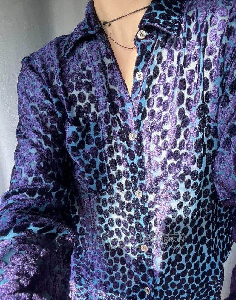 Junya Watanabe Junya Watanabe Purple Velvet Polka Dot Transparent Shirt Size S / US 4 / IT 40 - 9 Thumbnail