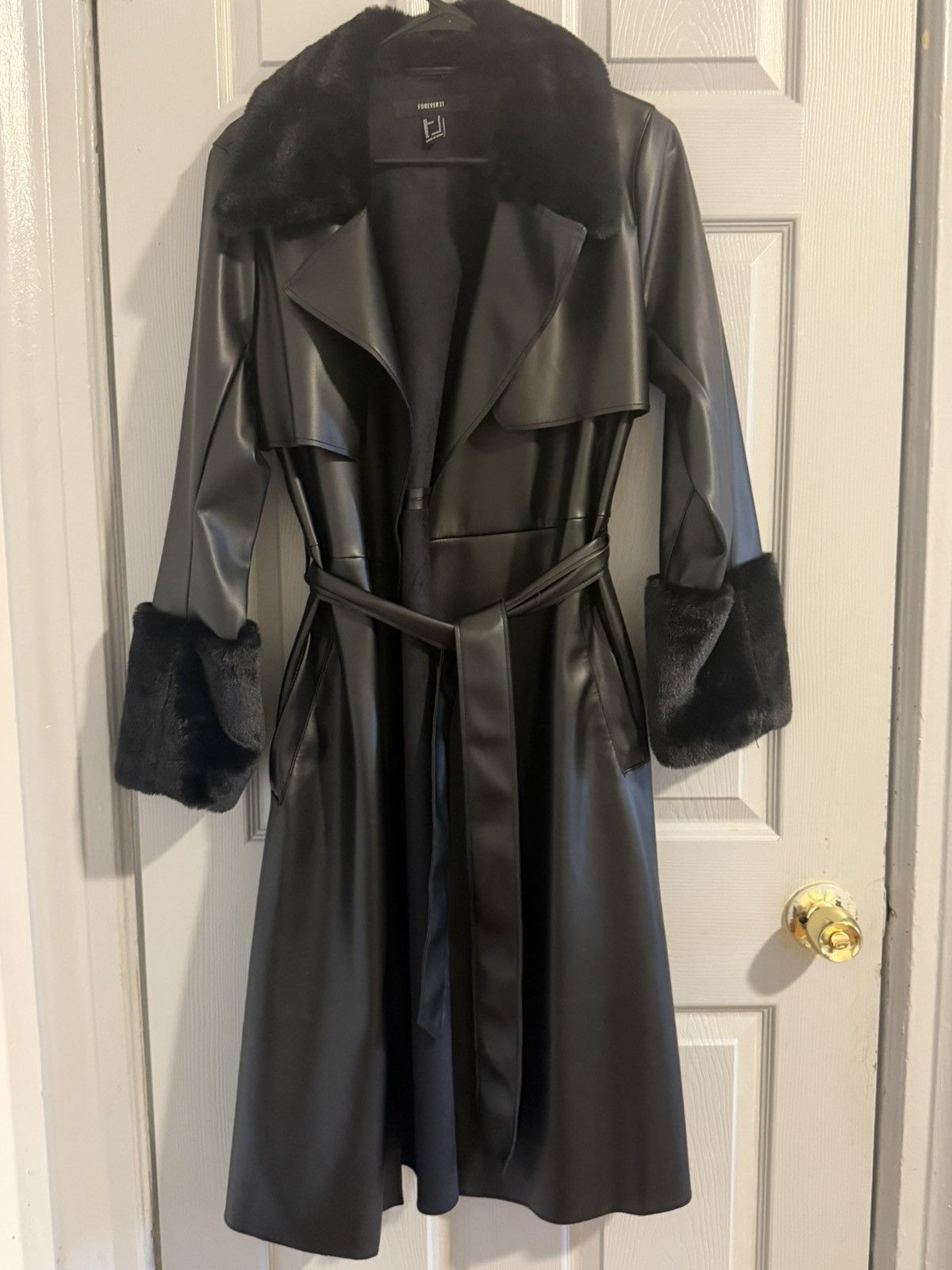 Forever 21 Faux Fur-Trim Faux Suede Wrap Coat Size S / US 4 / IT 40 - 1 Thumbnail