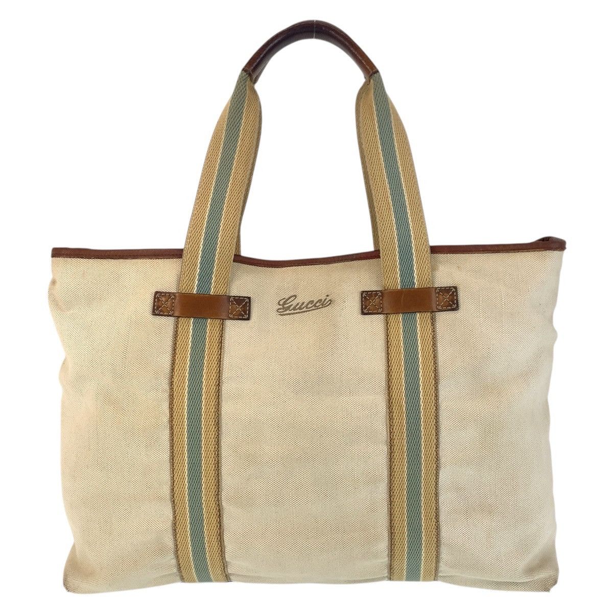 Gucci Gucci Canvas/leather Sherry Line 2Way Tote Bag 170594 Canvas Shoulder Bag 170594 in Beige, Women's