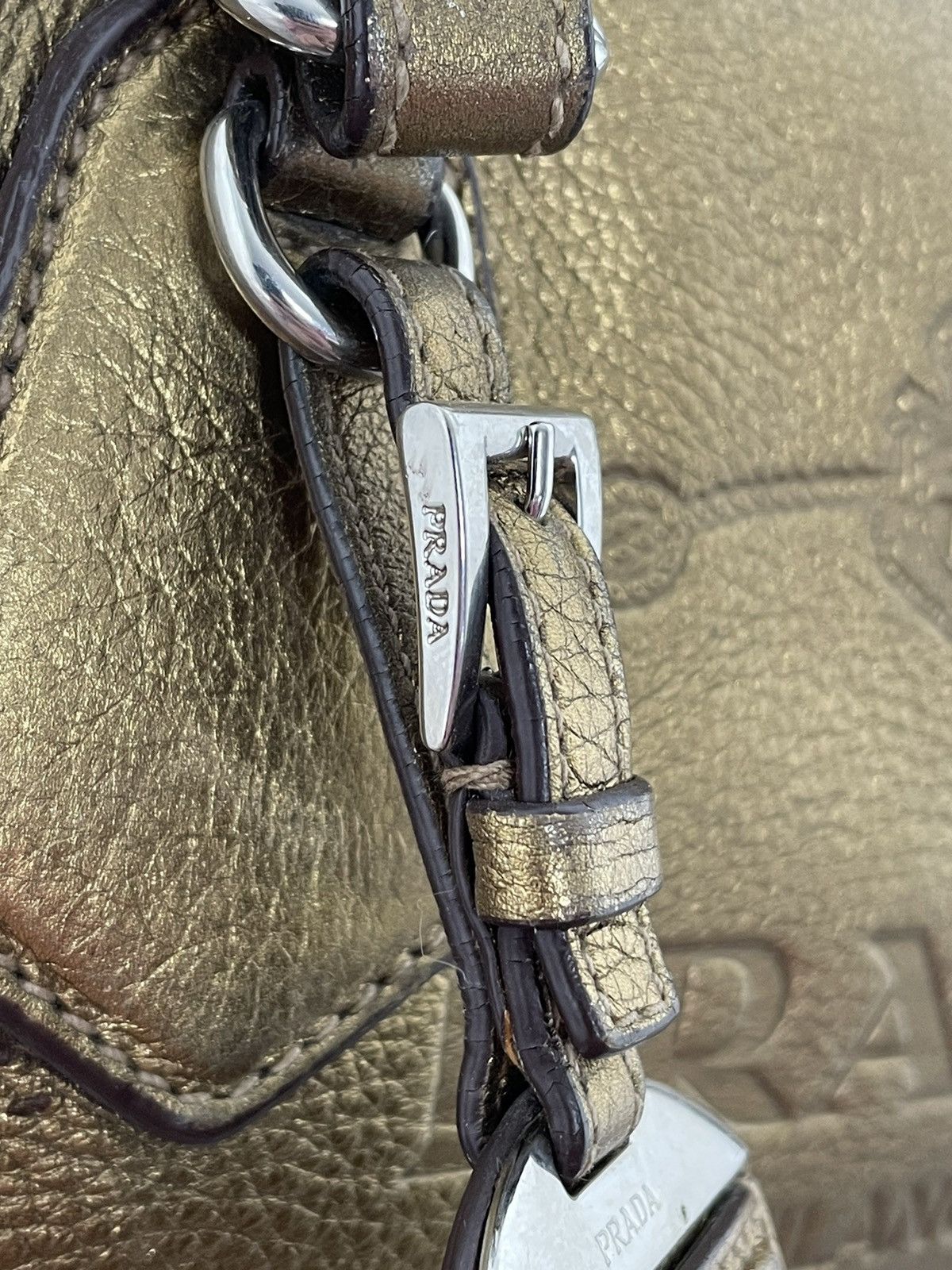 Prada Prada Metallic Gold Leather Logo Satchel Size ONE SIZE - 6 Thumbnail