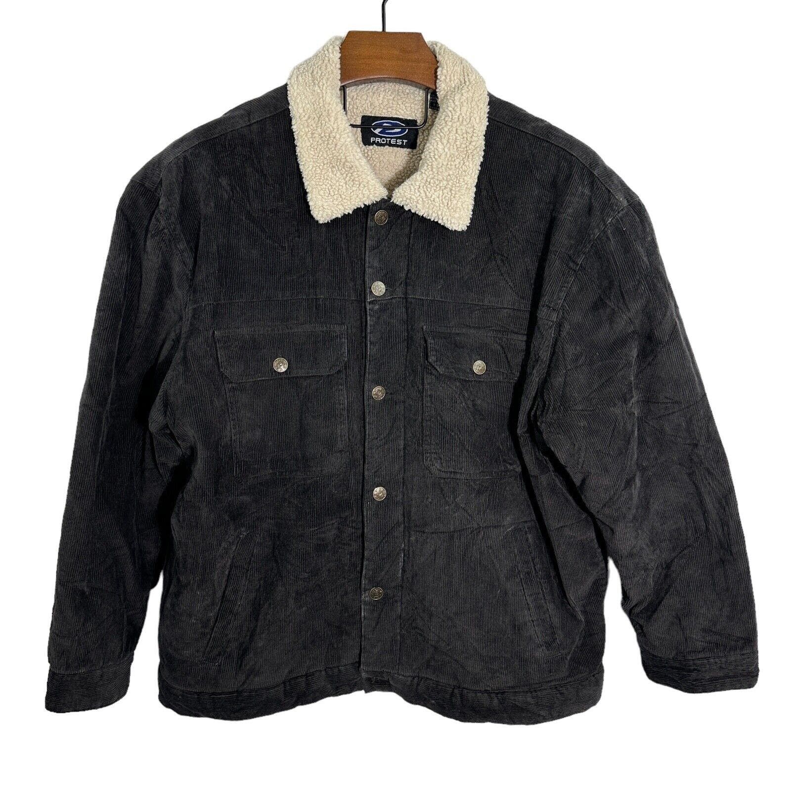 image of Protest Vintage Black Corduroy Sherpa Jacket Xl, Women's