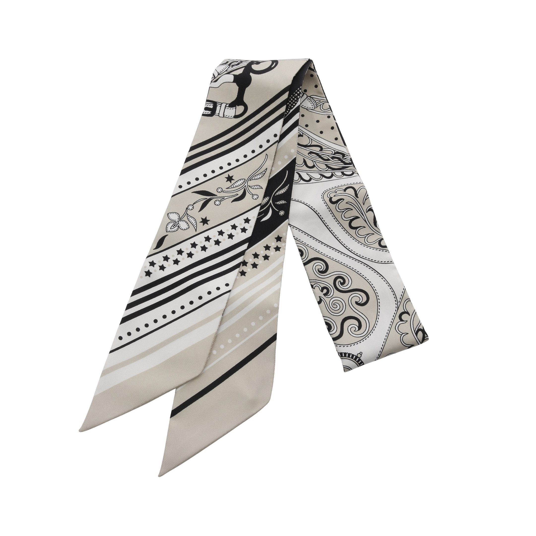 Hermes Hermes Twilly Festival Des Amazones Ribbon Scarf Silk Beige Black White Size ONE SIZE - 1 Thumbnail
