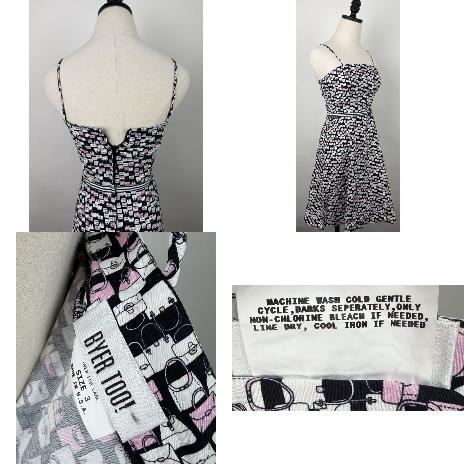Vintage VINTAGE Byer Too Dress Womens XS 90s A-Line Sundress White Novelty Print Bow Spaghetti Strap Knee Length Size XS / US 0-2 / IT 36-38 - 8 Thumbnail