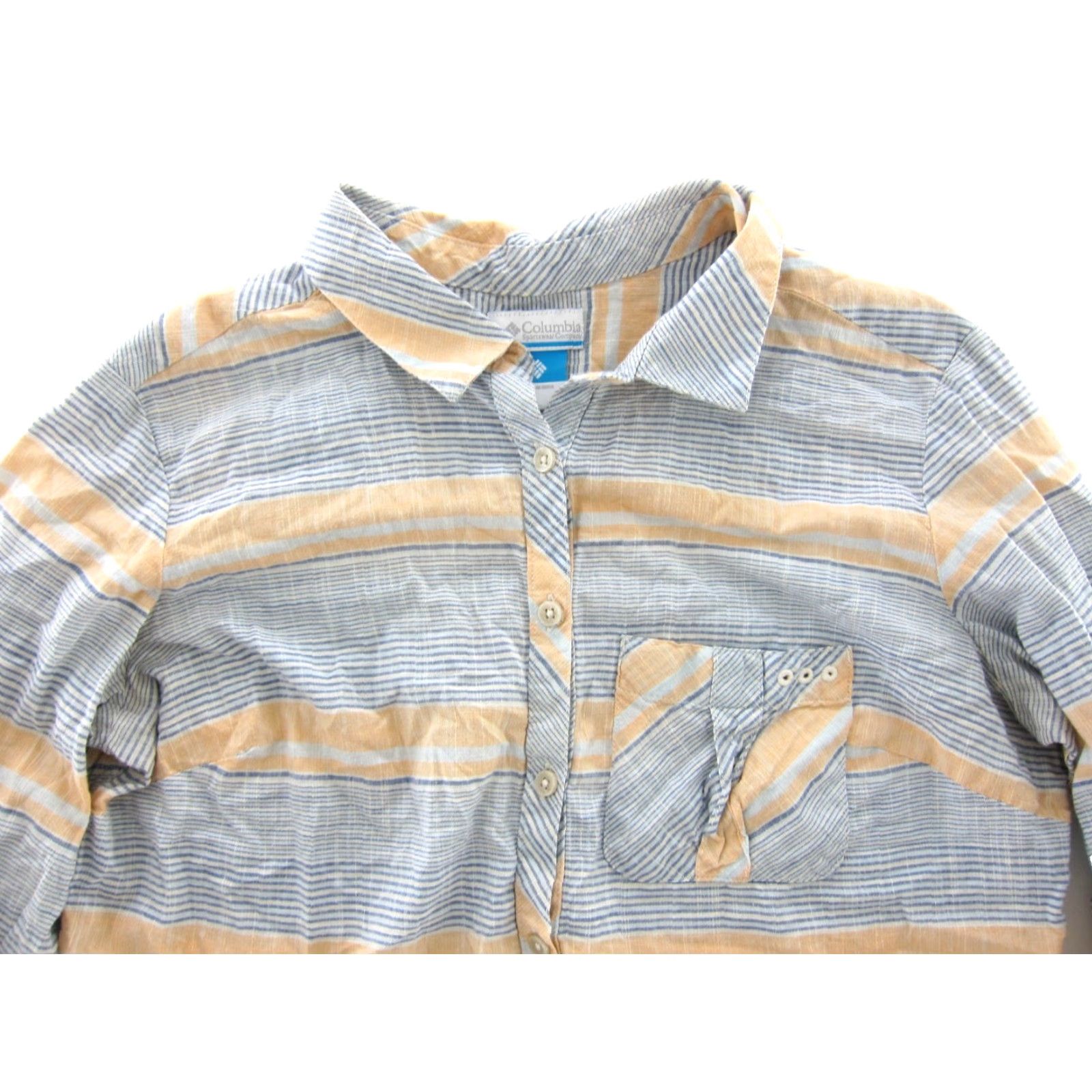 Vintage Columbia Blouse 100% Cotton Blue Orange Stripe Collar Pocket Long Sleeve Large Women Size L / US 10 / IT 46 - 4 Thumbnail