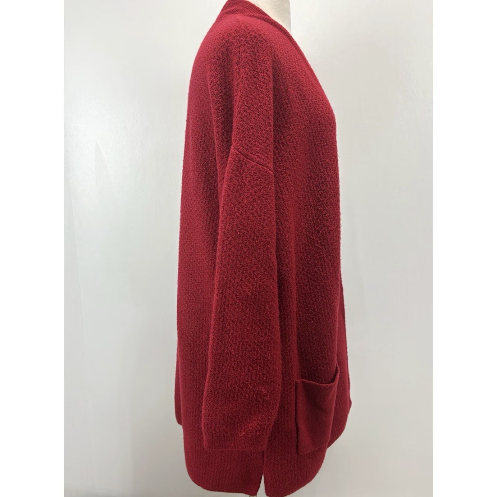 J. Jill J. Jill Textured Knit Cardigan Sweater Large Red Open Front Pockets Womens Size L / US 10 / IT 46 - 4 Thumbnail
