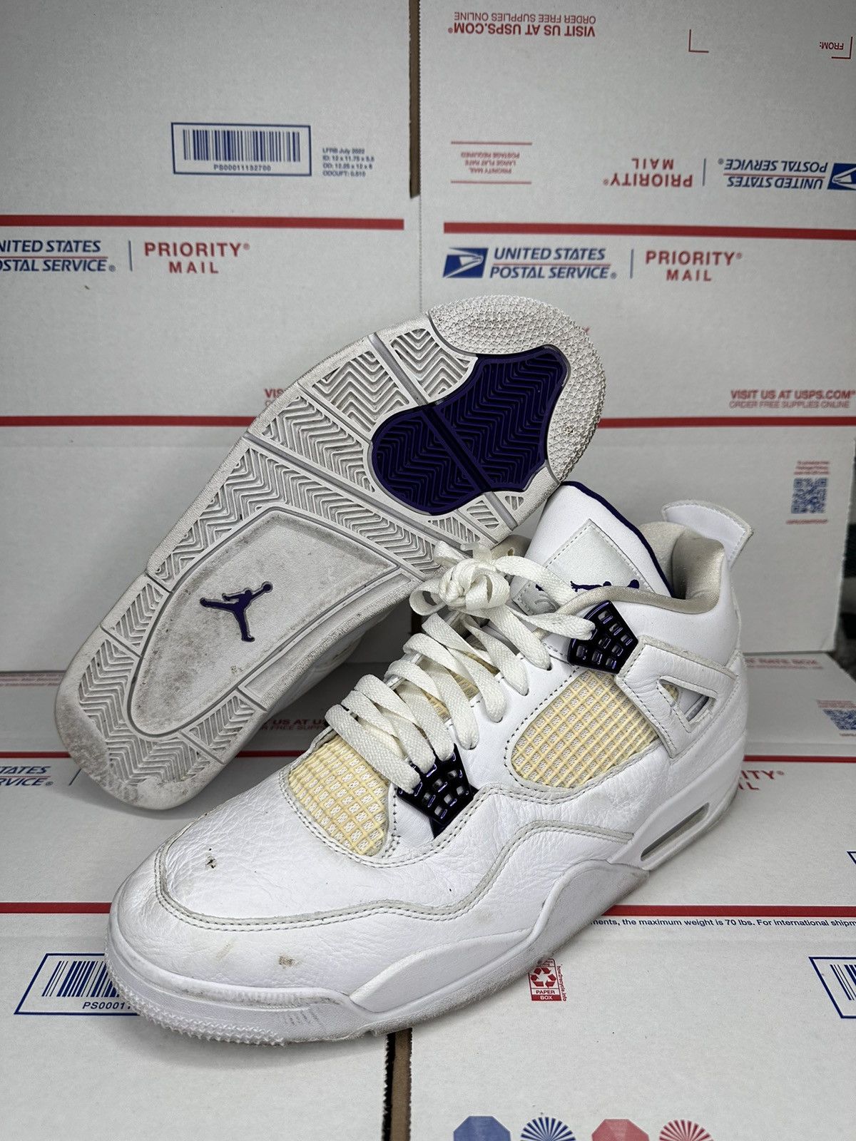 image of Jordan Brand 4 Purple Metallic Shoes in White, Men's (Size 12)