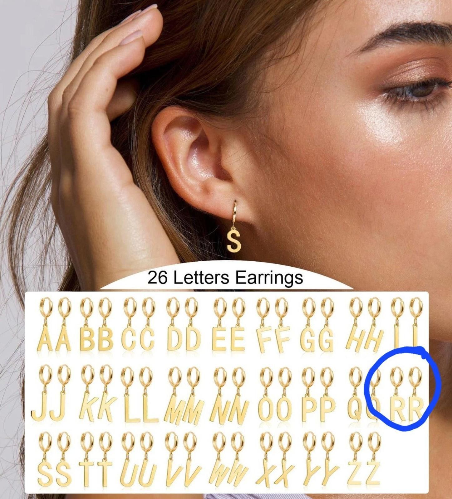 Other 14K Gold Plated Dainty Initial Dangle Earrings Letter "R" Size ONE SIZE - 2 Thumbnail