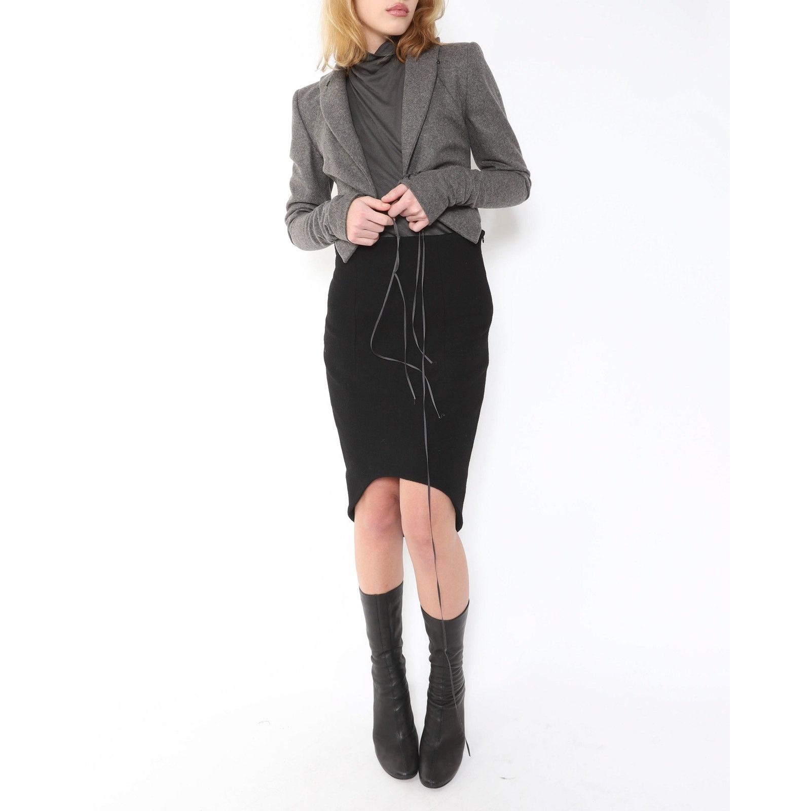Haider Ackermann FW08 Cropped Jacket with Lacing Detail in Grey Wool Size XS / US 0-2 / IT 36-38 - 7 Thumbnail