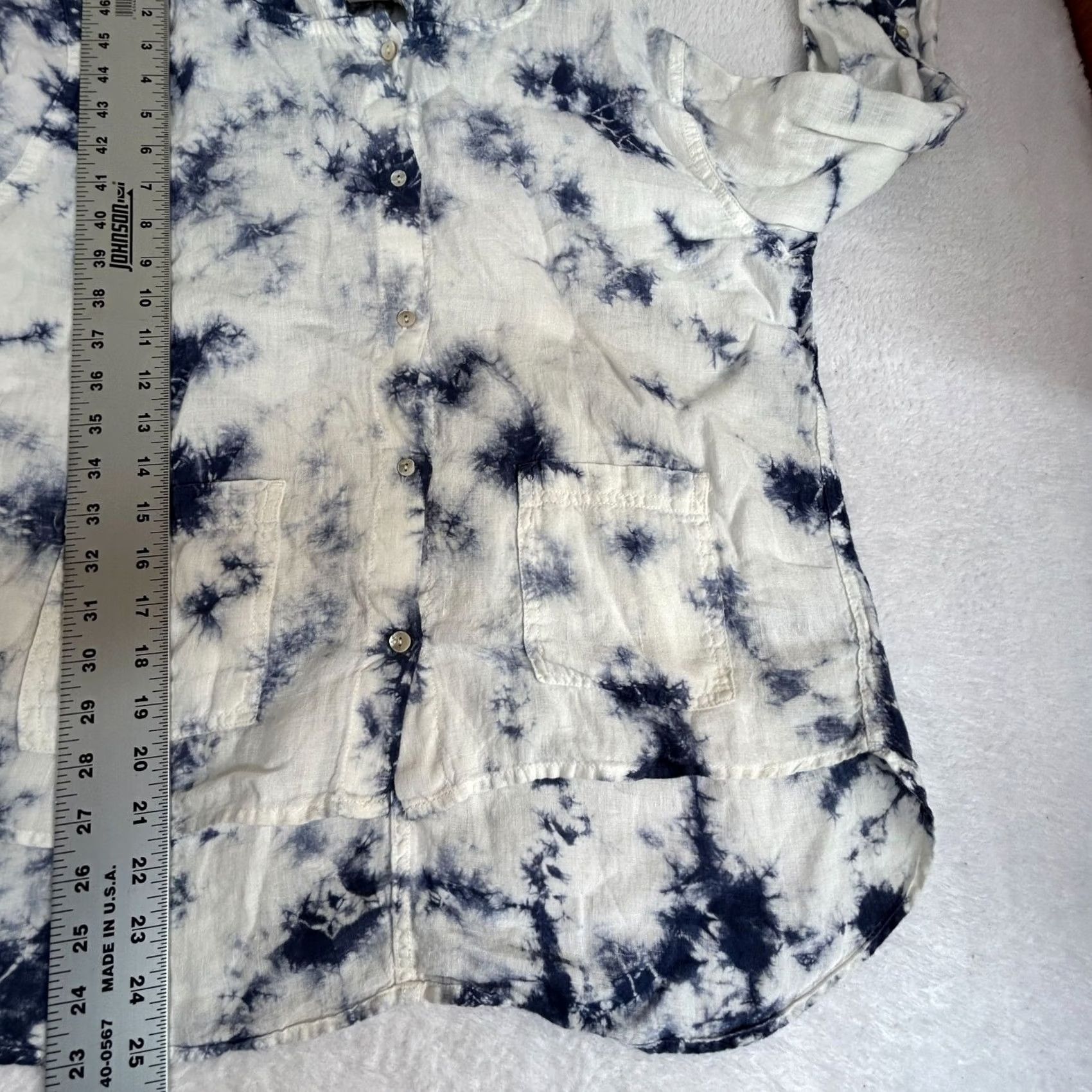 Rachel Zoe Rachel Zoe Womens Blue & White Tie-Dye Linen Hooded Button-Up Shirt Small New Size S / US 4 / IT 40 - 6 Thumbnail