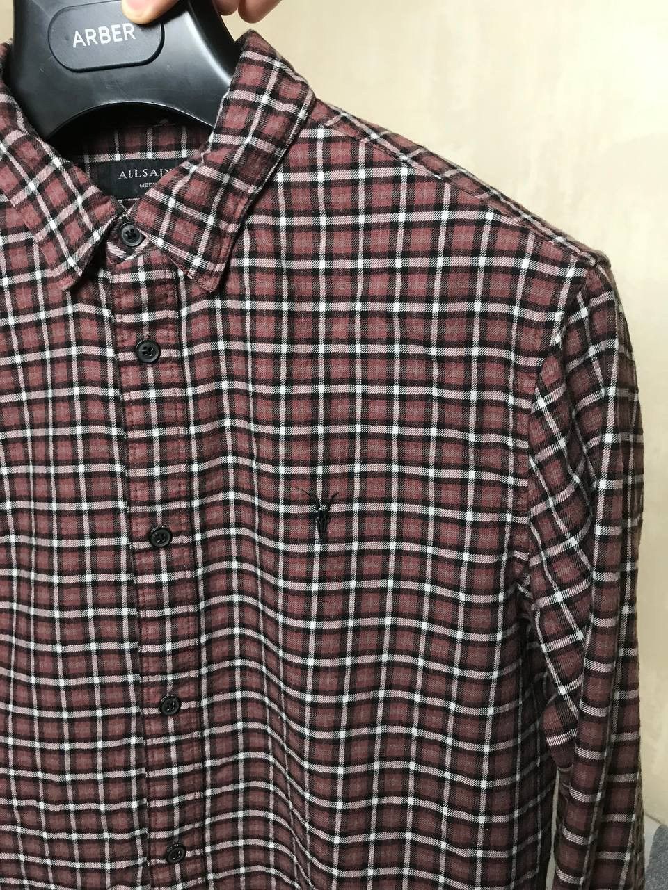 Allsaints 🔥 AllSaints Olney Maroon Check Cotton Wool LS Shirt Button Size US M / EU 48-50 / 2 - 8 Thumbnail