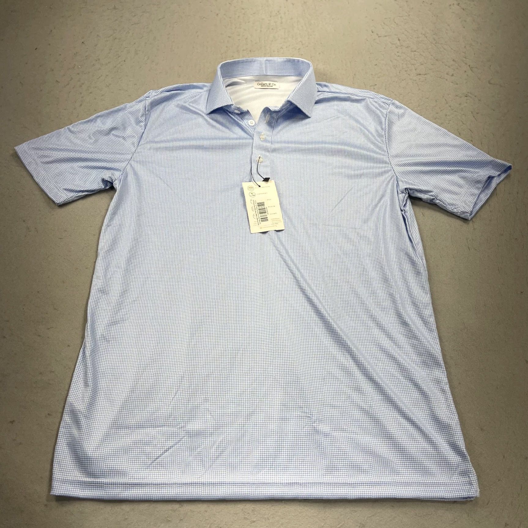 CO Collars & Co Polo Shirt Mens M Relaxed Blue Houndstooth Polo Casual Golf 90s Vintage? Size 40R - 2 Thumbnail