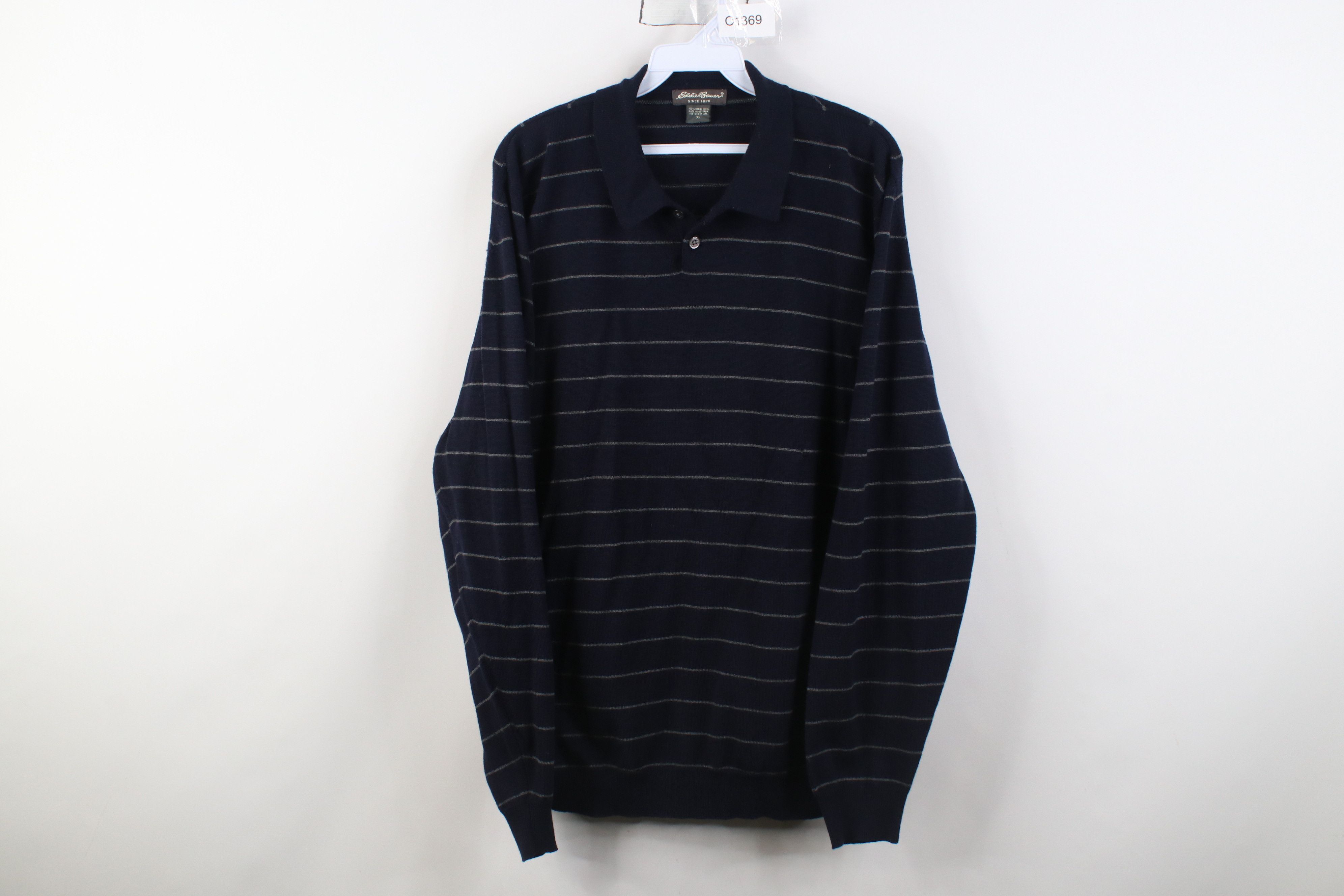 Eddie Bauer Vintage 90s Eddie Bauer Knit Striped Collared Sweater Blue Size US XL / EU 56 / 4 - 1 Thumbnail