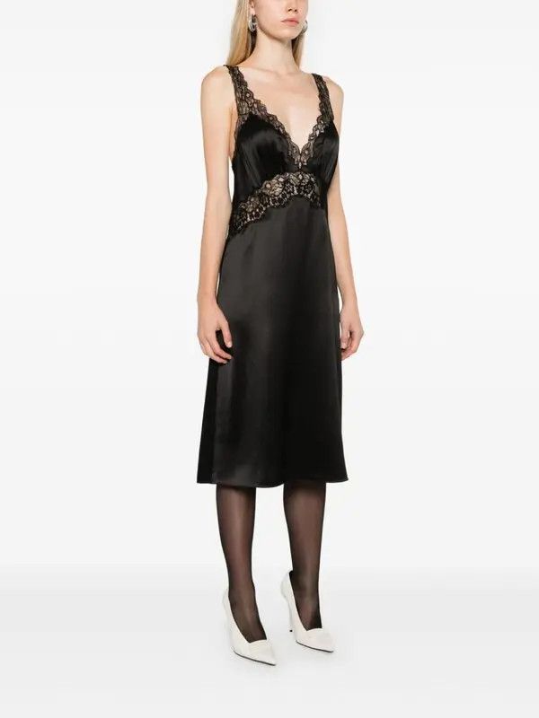 Saint Laurent Paris o1bcso1str1125 Slip Dress In Silk Satin Crepe in Black Size S / US 4 / IT 40 - 2 Thumbnail