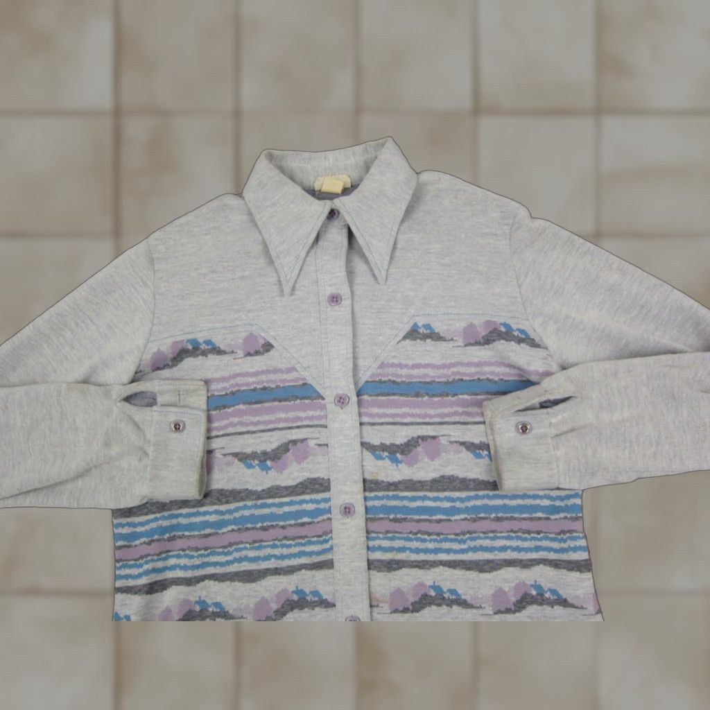 Doublet VINTAGE The Towner Shirt Womens L Gray Blue 70s 60s Fair Isle Button-Up Knit Cardigan? Size L / US 10 / IT 46 - 1 Thumbnail