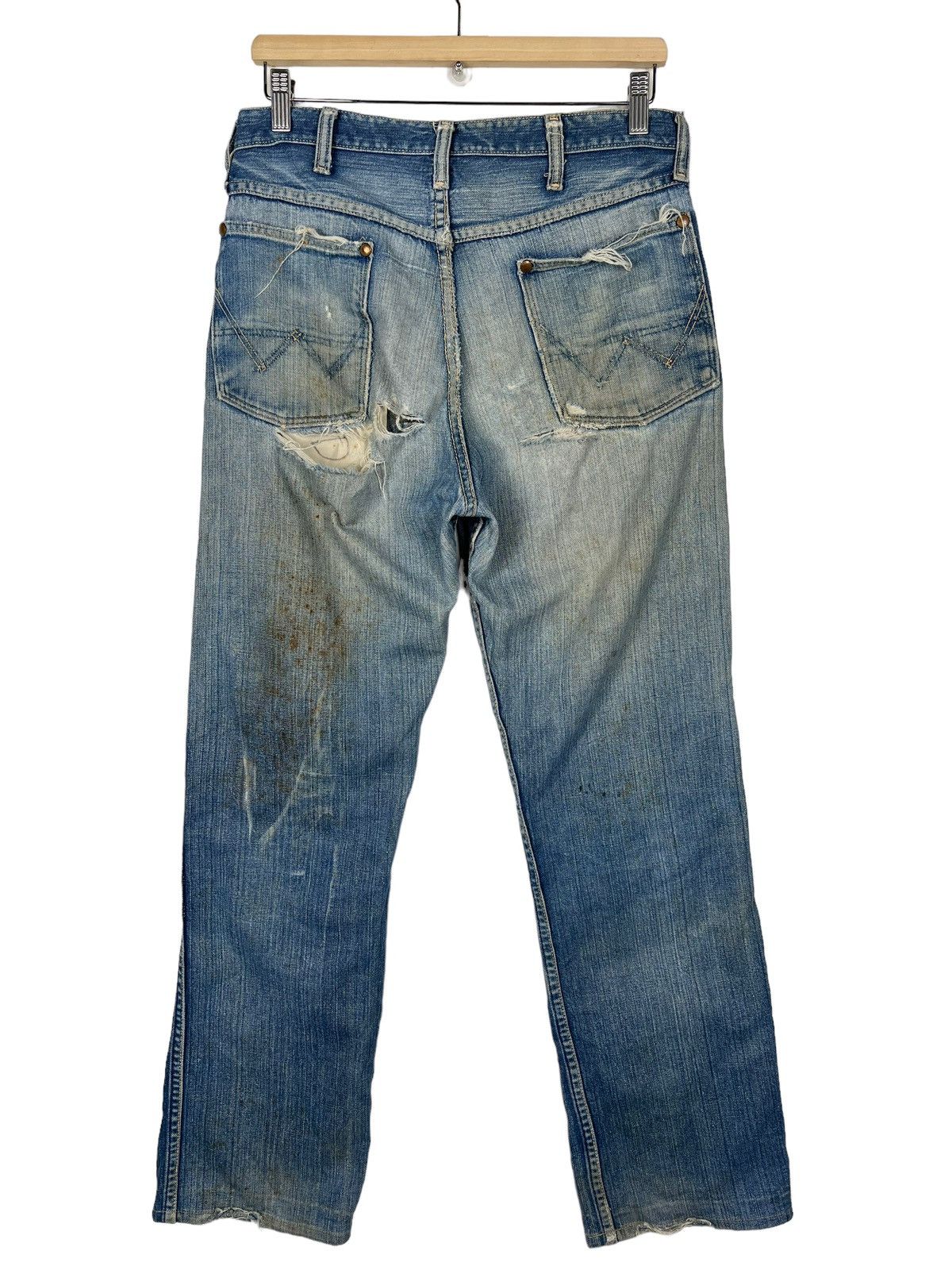 Vintage 🔥 1960s VINTAGE WRANGLER BLUE BELL DYED DISTRESSED DENIM Size US 31 - 8 Thumbnail
