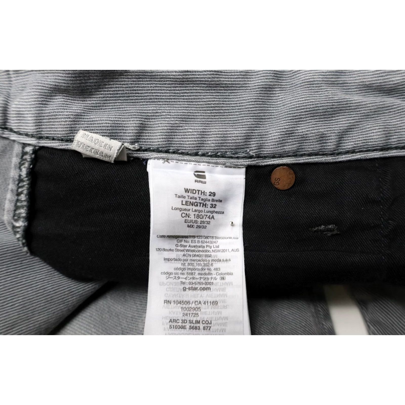 G-Star G-Star Arc 3D Slim Jeans Men's W29/L32 Grey Fade Whiskers Button Fly Jeans Slim Mens Size US 29 - 6 Thumbnail
