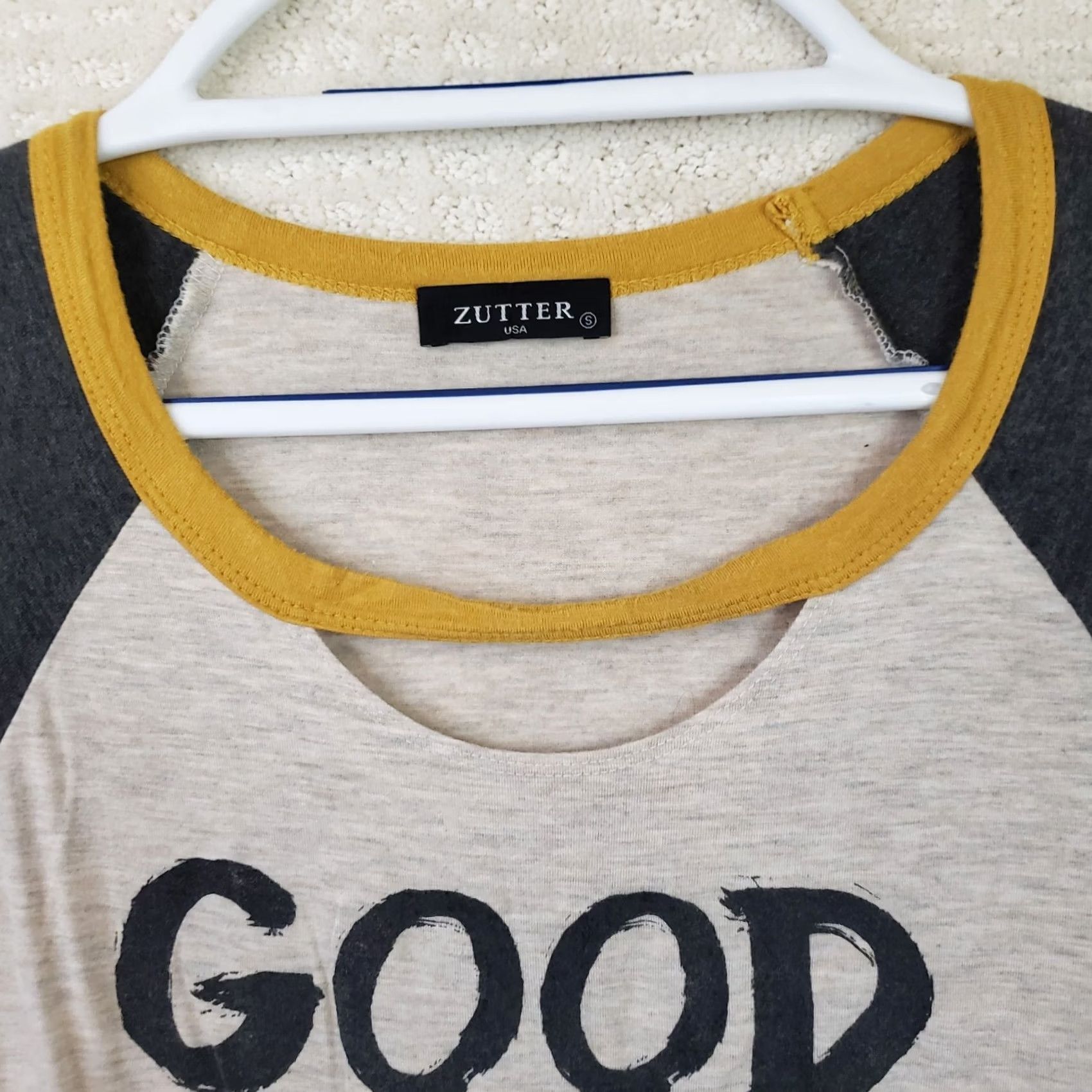Vintage Zutter USA S White Gray Yellow baseball T-shirt top "Good Vibes" Women's Size S / US 4 / IT 40 - 4 Thumbnail
