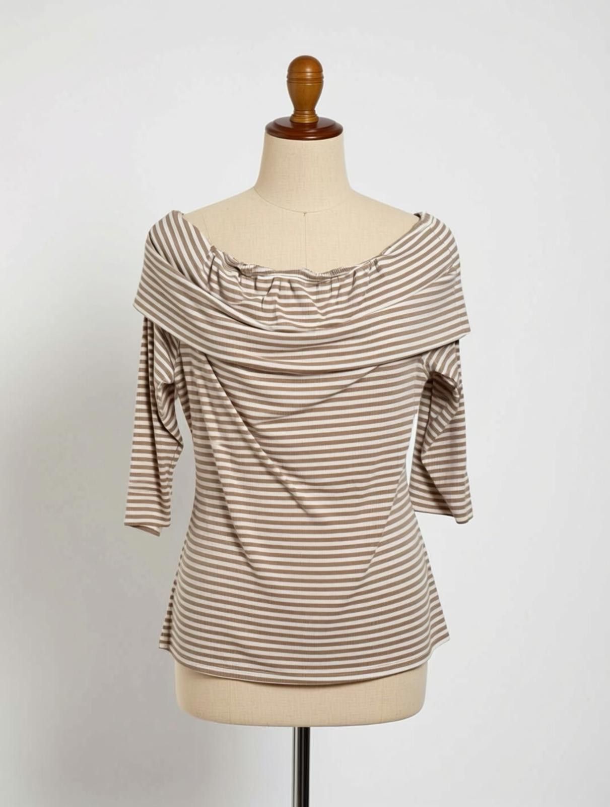 Other White House Black Market Beige White Striped Top Large Size L / US 10 / IT 46 - 1 Thumbnail