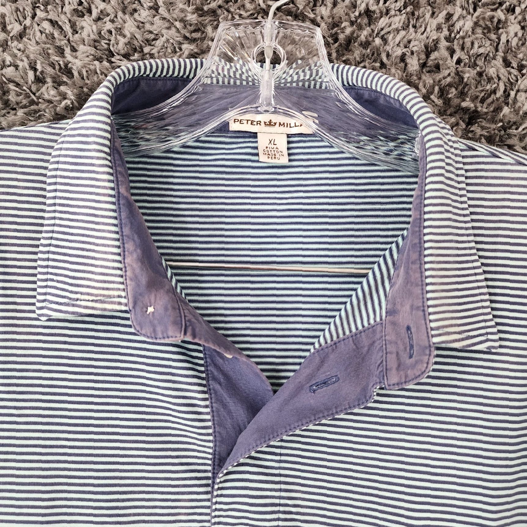 Peter Millar Peter Millar Polo Shirt Short Sleeve Blue Striped Pima Cotton XL Men’s Size XL Discoloration Collar Embroidered Sleeve 90s? Size US XL / EU 56 / 4 - 5 Thumbnail