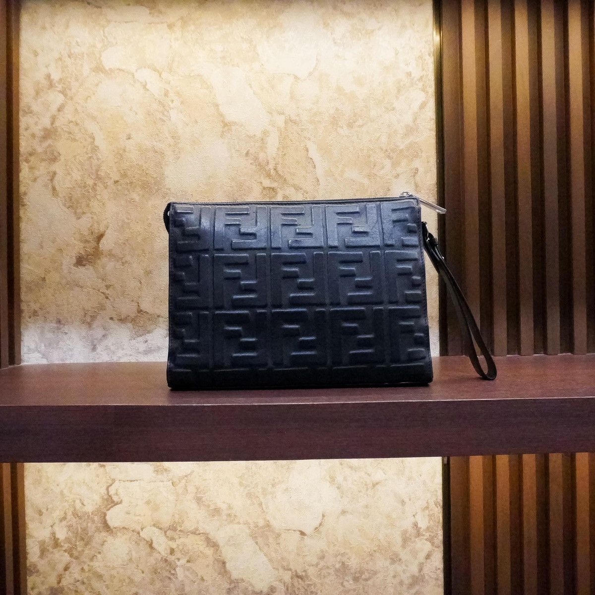 Fendi FF Embossed Clutch Black