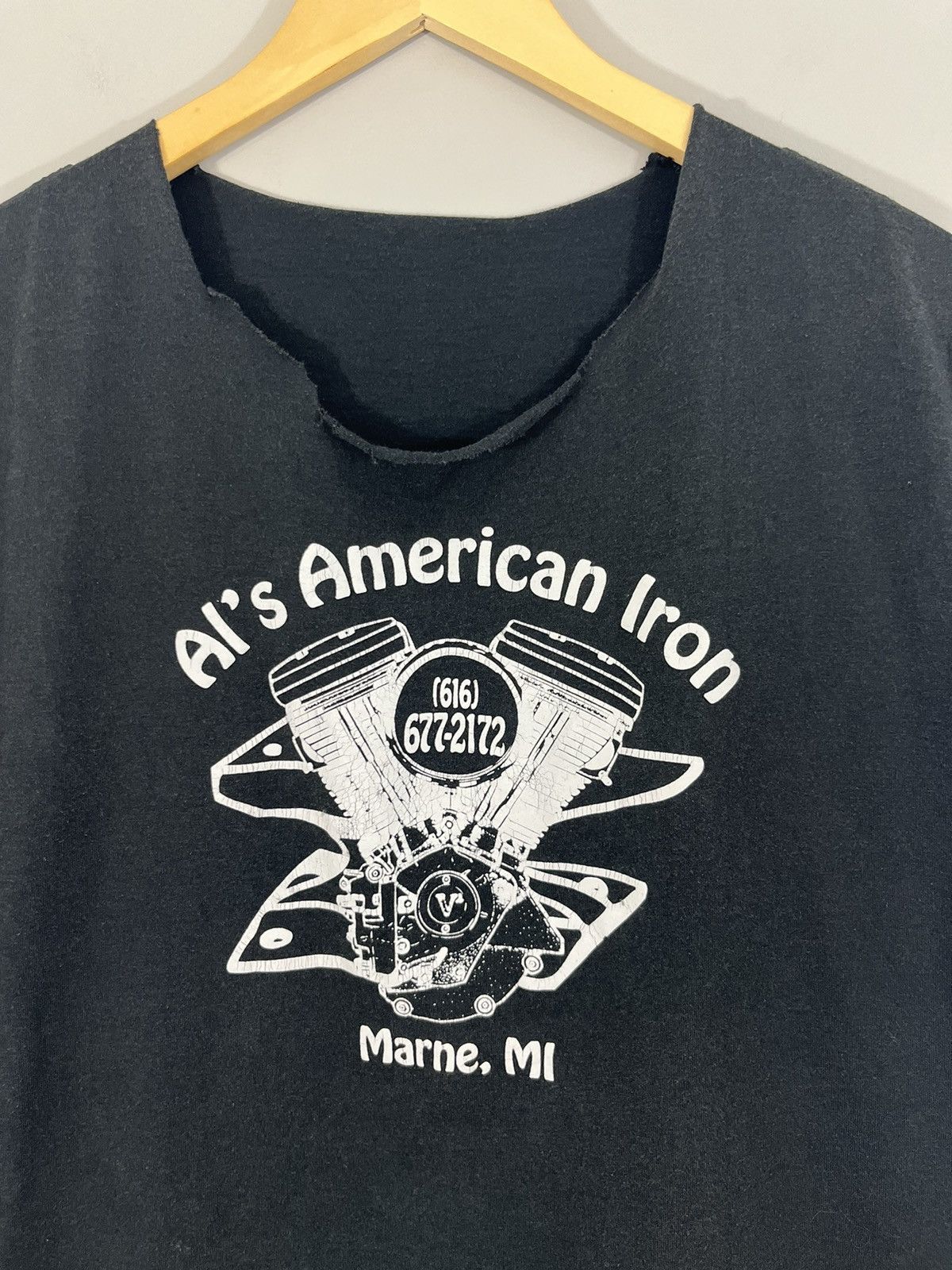 Vintage Single Stitch American Iron Motorcycle Thrashed Cut Off Size US L / EU 52-54 / 3 - 1 Thumbnail