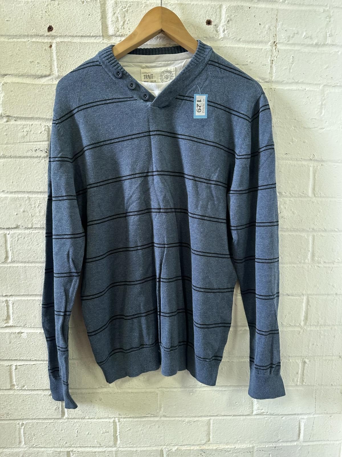Pacific Trail Men's Blue Striped Buttoned V-Neck Sweater Size US L / EU 52-54 / 3 - 1 Thumbnail