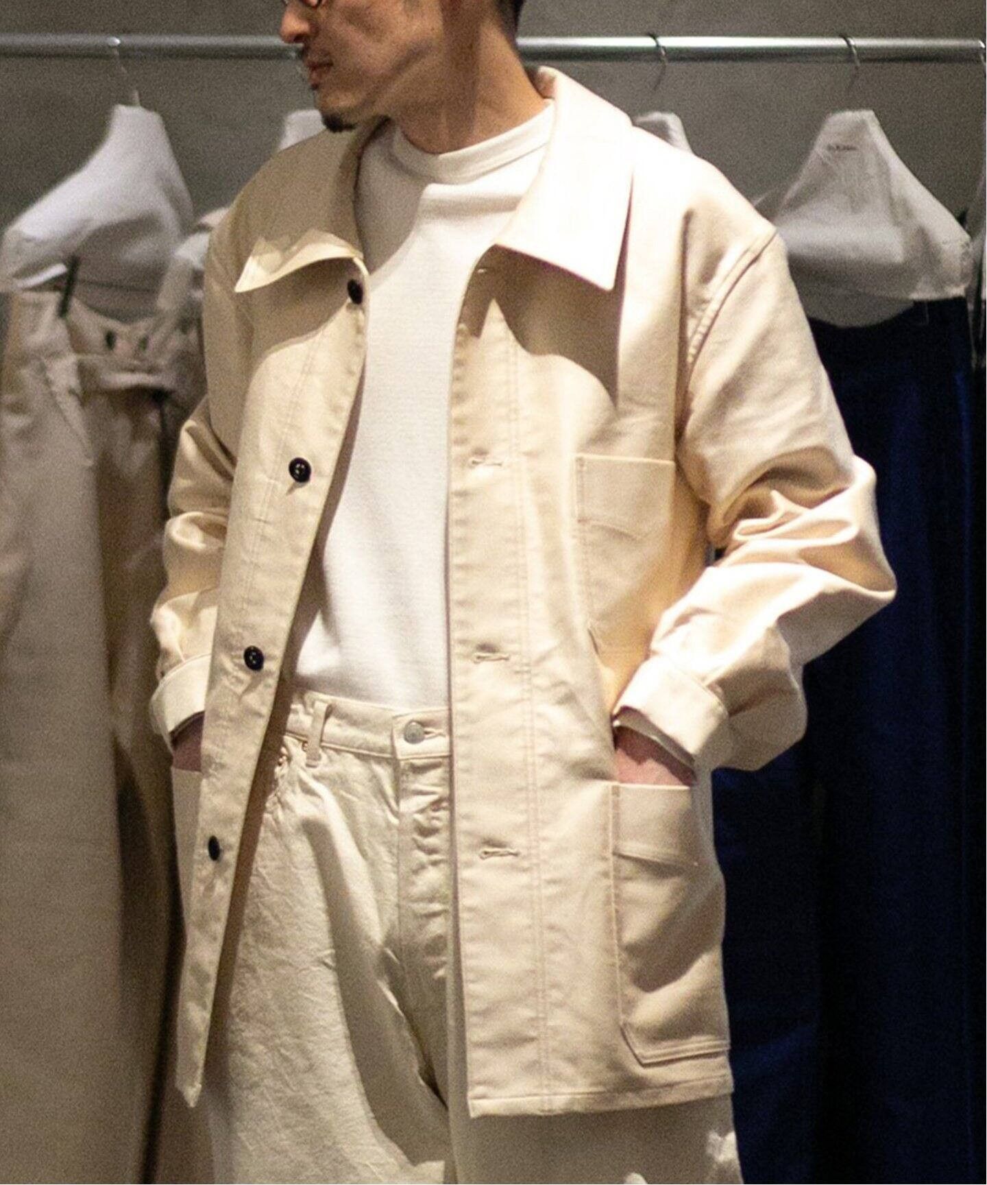 Japanese Brand Ets Matériaux French Moleskin Ivory Chore coat work jacket Size US L / EU 52-54 / 3 - 14 Thumbnail