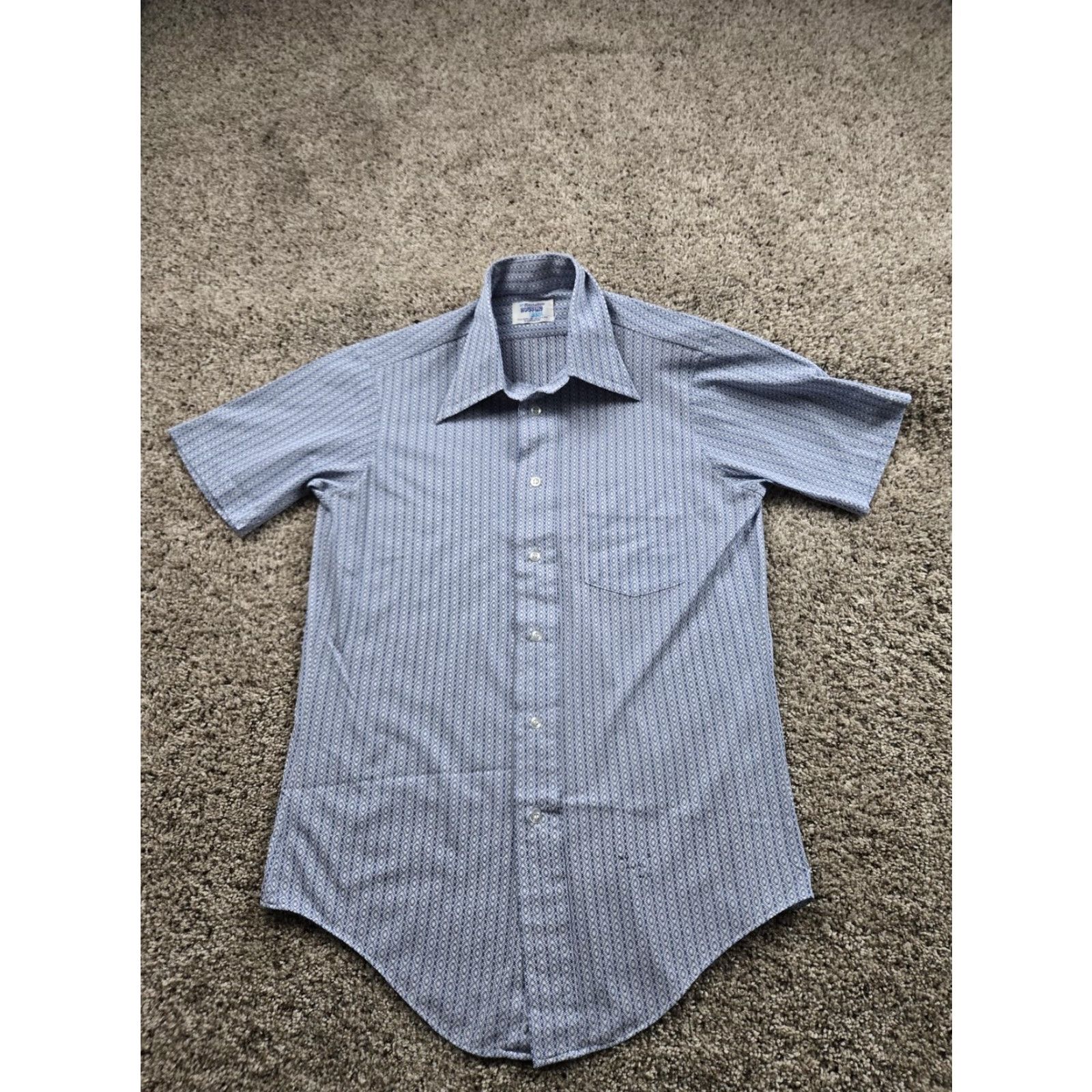 Vintage VINTAGE Manhattan Shirt Mens M Blue Geometric Pattern 70s Button-Up Short Sleeve Collared Size US M / EU 48-50 / 2 - 2 Thumbnail