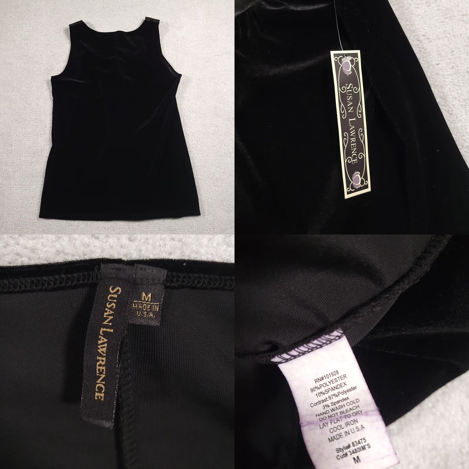 Velour VINTAGE Susan Lawrence Embellished Sleeveless Shirt Women's Medium Black Velour USA Tank Top Rhinestone Velour N/A Size M / US 6-8 / IT 42-44 - 8 Thumbnail