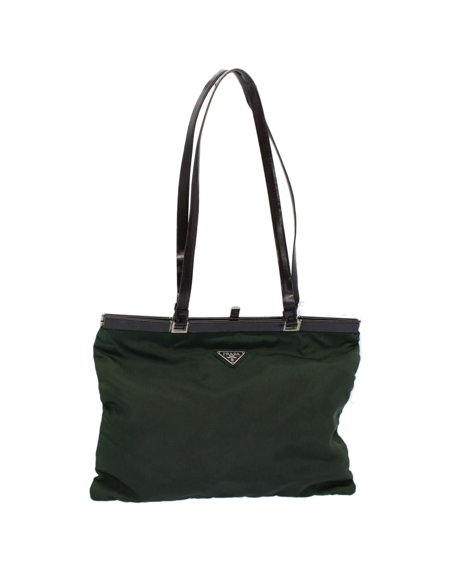 image of Prada Green Nylon Tote Bag By Italian Designer, Women's