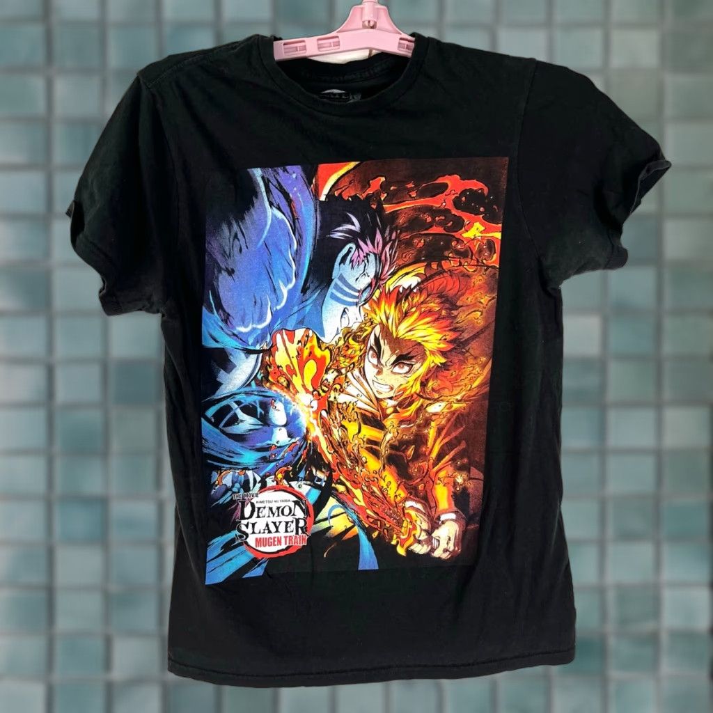 Vintage Demon Slayer T-Shirt - Bioworld - Mens Graphic Tee - Short Sleeve Crew Neck - Black - Size S - Movie Mugen Train Fire Ice Battle - 100% Cotton Size US S / EU 44-46 / 1 - 1 Thumbnail