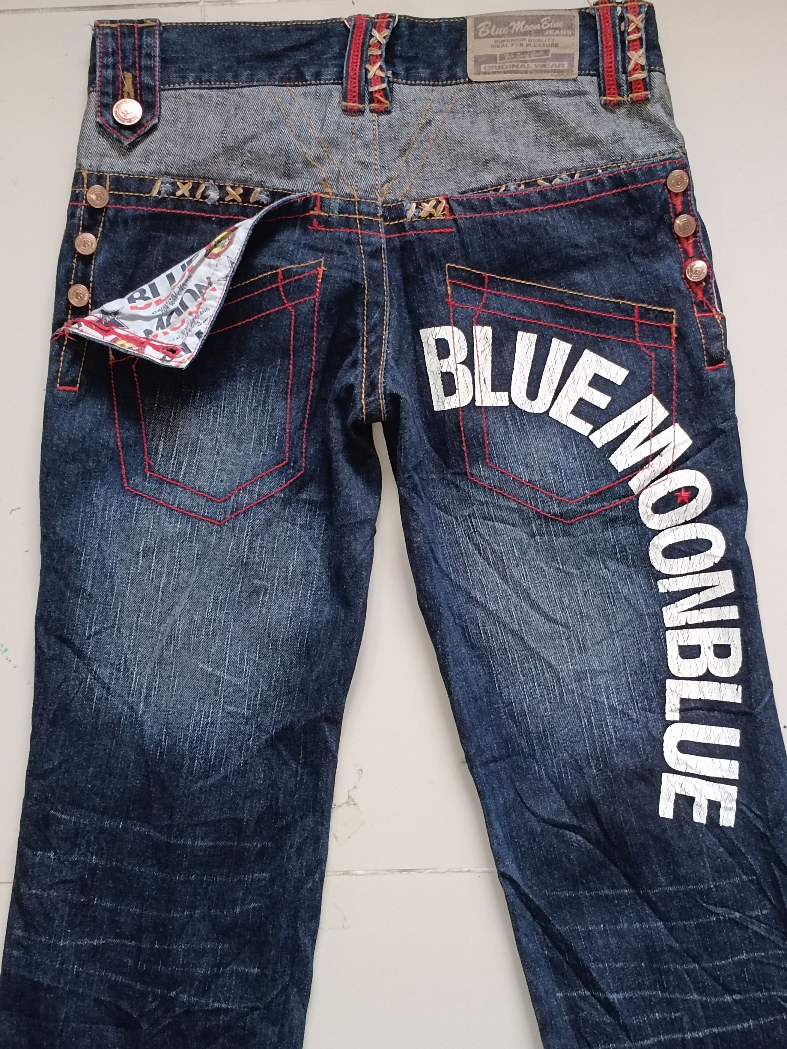 14th Addiction × Hysteric Glamour × If Six Was Nine Japanese Y2K Blue Moon Blue Flare Distressed Jeans Size US 31 - 3 Thumbnail