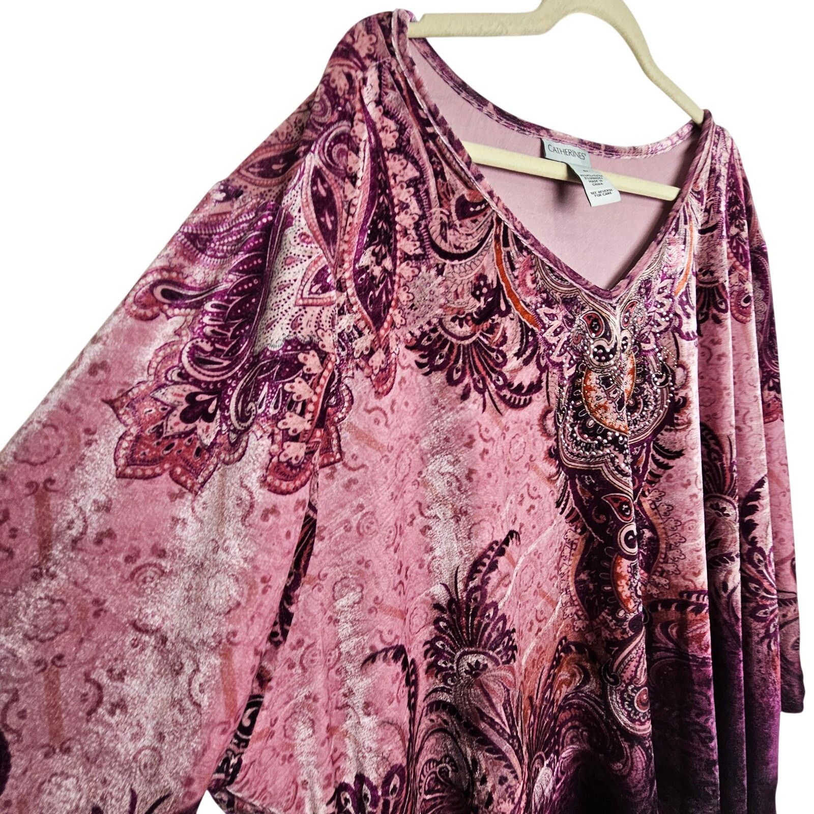 AVA CATHERSIDE Catherines Blouse Velvet Vneck Shirt Pink Purple Women 4X Size 4XL / US 24-26 - 4 Thumbnail